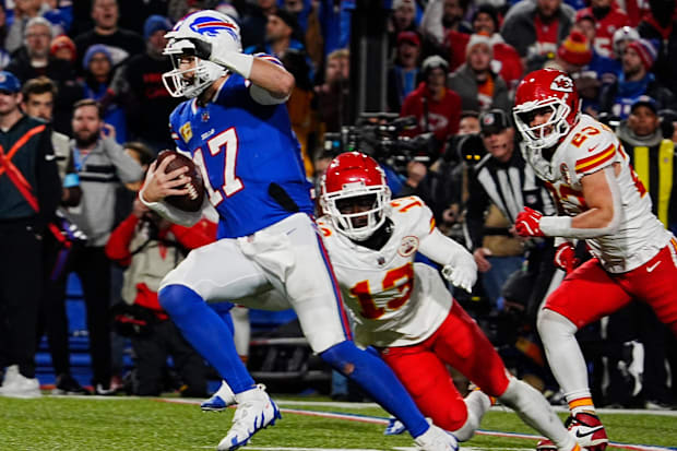 Buffalo Bills quarterback Josh Allen runs in for a touchdown against the Kansas City Chiefs.