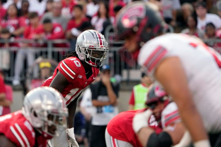 Sep 16, 2023; Columbus, Ohio, USA; Ohio State Buckeyes cornerback Denzel Burke (10) against Western