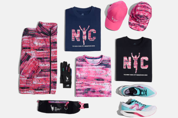 Pink and black New Balance running apparel.