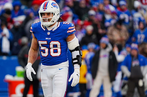 Buffalo Bills linebacker Matt Milano smiles after making a tackle during the second half of the Buffalo Bills wild card game