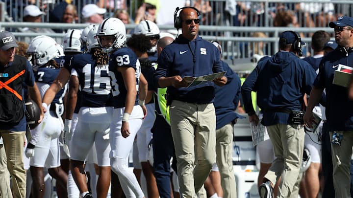 Penn State coach James Franklin looks on from the sideline during the fourth quarter against the Bowling Green Falcons at Beaver Stadium. 