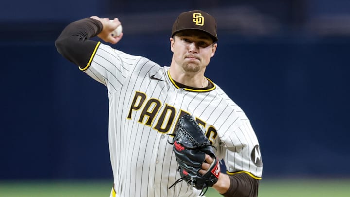 Apr 16, 2026; San Diego, California, USA; San Diego Padres relief pitcher Mason Miller (22) throws a pitch during the ninth inning against the Seattle Mariners at Petco Park. Mandatory Credit: David Frerker-Imagn Images