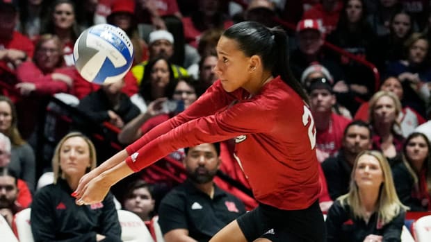 Nebraska outside hitter Harper Murray (27) is seen during the first set of the game against Wisconsin