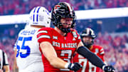 Texas Tech Red Raiders wide receiver Coy Eakin (3) celebrates after scoring a touchdown during the second half against the BYU Cougars at AT&T Stadium.