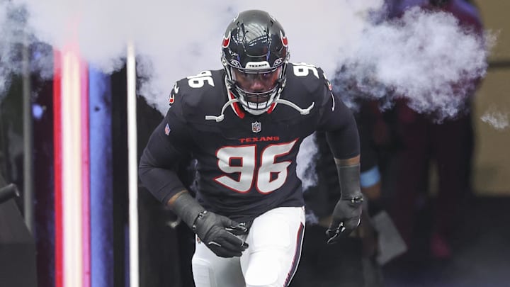 Oct 27, 2024; Houston, Texas, USA; Houston Texans defensive end Denico Autry (96) runs onto the field before the game against the Indianapolis Colts at NRG Stadium. Mandatory Credit: Troy Taormina-Imagn Images Oct 27, 2024; Houston, Texas, USA; Houston Texans defensive end Denico Autry (96) runs onto the field before the game against the Indianapolis Colts at NRG Stadium. Mandatory Credit: Troy Taormina-Imagn Images