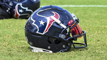 Aug 5, 2022; Houston, Texas, US; A general picture of a Houston Texans helmet after training camp at