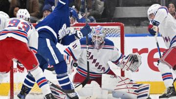 Jan 25, 2023; Toronto, Ontario, CAN;  New York Rangers goalie Igor Shesterkin (31) makes a save on a
