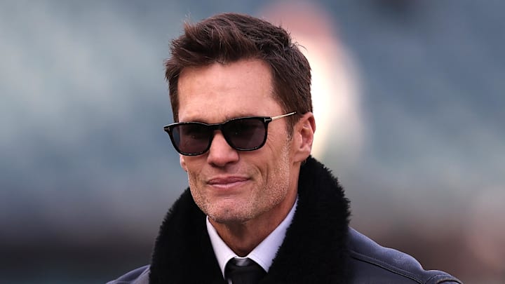 Fox announcer Tom Brady looks on before an NFC wild card game between the Philadelphia Eagles and the Green Bay Packers at Lincoln Financial Field. Fox announcer Tom Brady looks on before an NFC wild card game between the Philadelphia Eagles and the Green Bay Packers at Lincoln Financial Field.
