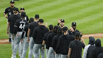 Chicago White Sox celebrate after defeating the Detroit Tigers at Comerica Park on Sept 29.