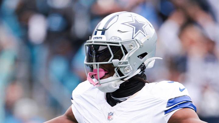 Oct 12, 2025; Charlotte, North Carolina, USA; Dallas Cowboys wide receiver George Pickens (3) celebrates a touchdown during the second half against the Carolina Panthers at Bank of America Stadium. Mandatory Credit: Scott Kinser-Imagn Images
