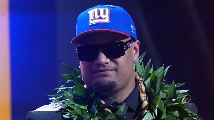 Miami Hurricanes lineman Francis Mauigoa is selected by the New York Giants as the number ten pick during the 2026 NFL Draft at Acrisure Stadium. 