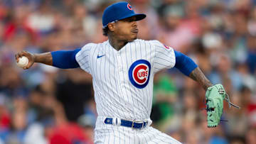 Jul 31, 2023; Chicago, Illinois, USA; Chicago Cubs starting pitcher Marcus Stroman (0) pitches