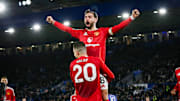 Bruno Fernandes (center) is hoping to lead Manchester United to European glory.