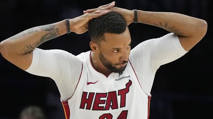 Miami Heat guard Norman Powell (24) pauses after a foul (Mandatory Credit: Bruce Kluckhohn-Imagn Images)