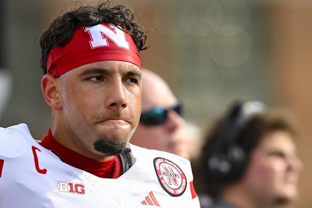 Nebraska quarterback Dylan Raiola threw three interceptions in a very uncharacteristic game against Maryland.