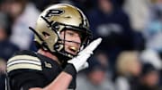 Purdue Boilermakers defensive back Dillon Thieneman (31) reacts after a Penn State Nittany Lions touchdown Saturday, Nov. 16, 2024, during the NCAA football game at Ross-Ade Stadium in West Lafayette, Ind. Penn State Nittany Lions won 49-10.