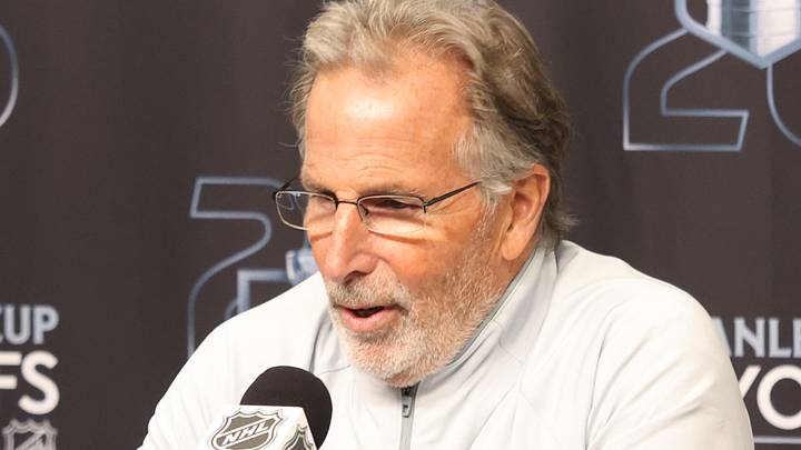 Apr 24, 2026; Salt Lake City, Utah, USA; Vegas Golden Knights head coach John Tortorella speaks to the media after game three of the first round of the 2026 Stanley Cup Playoffs against the Utah Mammoth at Delta Center. Mandatory Credit: Rob Gray-Imagn Images