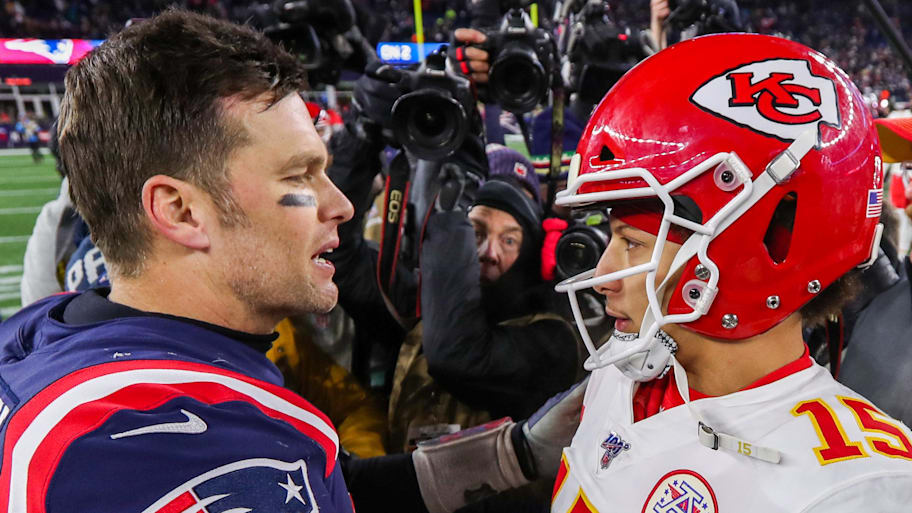 Former Patriots and Buccaneers quarterback Tom Brady and Kansas City Chiefs quarterback Patrick Mahomes