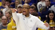 Dec 30, 2022; Pittsburgh, Pennsylvania, USA; North Carolina Tar Heels head coach Hubert Davis reacts n the sidelines against the Pittsburgh Panthers during the second half at the Petersen Events Center. Pittsburgh won 76-74. 
