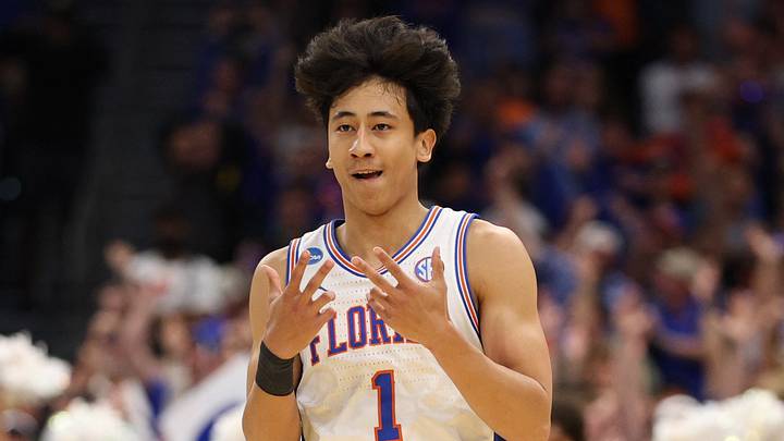 Mar 22, 2026; Tampa, FL, USA; Florida Gators guard Xaivian Lee (1) celebrates after a play against the Iowa Hawkeyes in the second half during a second round game of the men's 2026 NCAA Tournament at Benchmark International Arena. Mandatory Credit: Nathan Ray Seebeck-Imagn Images