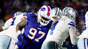 Buffalo Bills defensive tackle Jordan Phillips (97) gets the sack on Dallas Cowboys quarterback Dak Prescott
