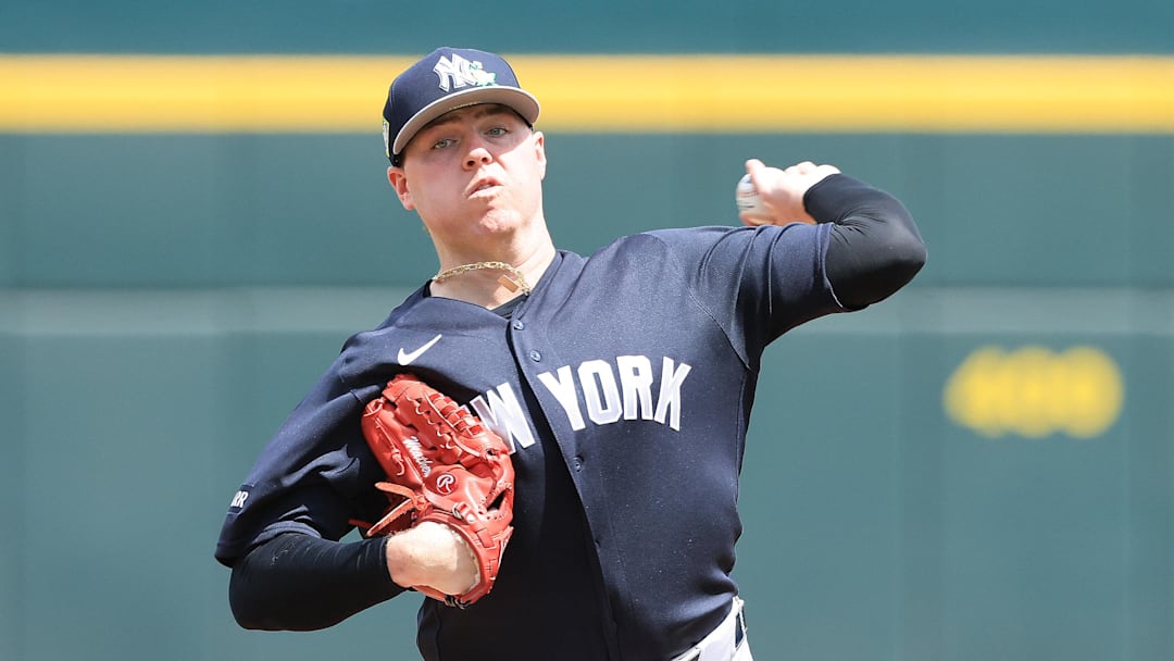 Mar 13, 2026; North Port, Florida, USA; New York Yankees starting pitcher Ryan Weathers (40) throws a pitch during the first inning against the Atlanta Braves at CoolToday Park. Mandatory Credit: Kim Klement Neitzel-Imagn Images Mar 13, 2026; North Port, Florida, USA; New York Yankees starting pitcher Ryan Weathers (40) throws a pitch during the first inning against the Atlanta Braves at CoolToday Park. Mandatory Credit: Kim Klement Neitzel-Imagn Images