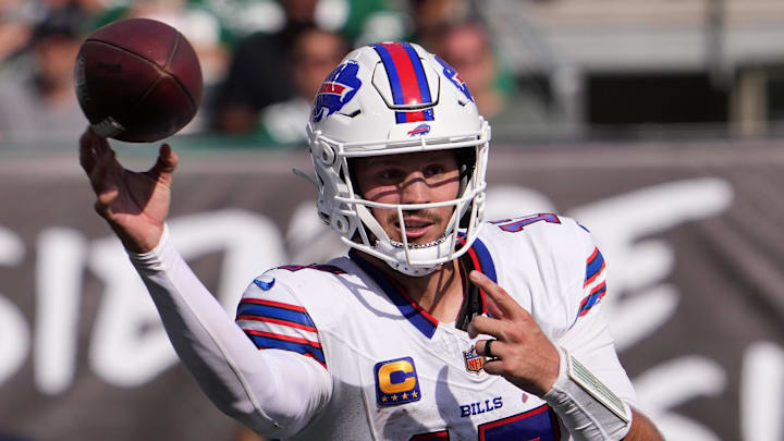 Buffalo Bills quarterback Josh Allen (17) drops back to pass against the New York Jets on Sunday.
