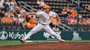 Tennessee's Dylan Loy (37) pitches during a NCAA baseball game at Lindsey Nelson Stadium on Tuesday, May 7, 2024. Tennessee won 6-3 against Queens.
