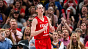 Indiana Fever guard Caitlin Clark (22) celebrates.