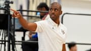 NBA player Chris Paul looks on as Team CP3 plays a game against Nightrydas at Nike EYBL at the Memphis Sports & Events Center on Saturday, May 17, 2025.
