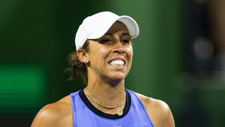 Madison Keys grimaces at a shot