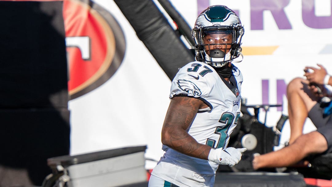 October 4, 2020; Santa Clara, California, USA; Philadelphia Eagles defensive back Grayland Arnold (37) before the game against the San Francisco 49ers at Levi's Stadium. Mandatory Credit: Kyle Terada-Imagn Images