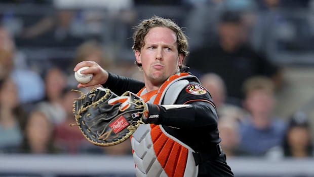  Baltimore Orioles catcher Adley Rutschman (35) attempts to throw on September 26, 2025