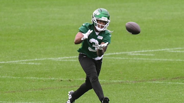 Jun 10, 2025; East Rutherford, NJ, USA; New York Jets wide receiver Xavier Gipson (3) participates in a drill during minicamp at Atlantic Health Jets Training Center. Mandatory Credit: John Jones-Imagn Images Jun 10, 2025; East Rutherford, NJ, USA; New York Jets wide receiver Xavier Gipson (3) participates in a drill during minicamp at Atlantic Health Jets Training Center. Mandatory Credit: John Jones-Imagn Images