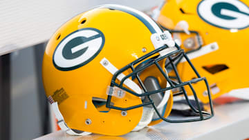 Aug 18, 2016; Green Bay, WI, USA;  A Green Bay Packers helmet sits on the sidelines prior to the game against the Oakland Raiders at Lambeau Field.  Green Bay won 20-12.  Mandatory Credit: Jeff Hanisch-Imagn Images