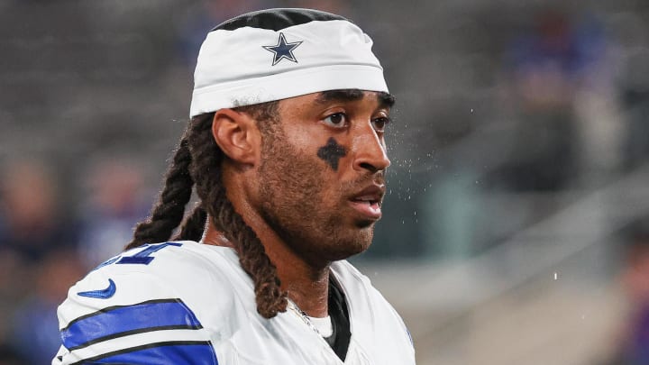 Sep 10, 2023; East Rutherford, New Jersey, USA; Dallas Cowboys cornerback Stephon Gilmore (21) looks on before the game against the New York Giants at MetLife Stadium.