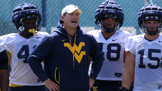 West Virginia University defensive coordinator Jordan Lesley.