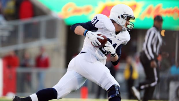 Former Penn State tight end Adam Breneman scores a touchdown against the Wisconsin Badgers at Camp Randall Stadium in 2013.