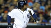 Oct 17, 2013; Detroit, MI, USA; Detroit Tigers first baseman Prince Fielder (28) singles against the Boston Red Sox during the first inning in game five of the American League Championship Series baseball game at Comerica Park.