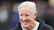 Dec 7, 2025; Paradise, Nevada, USA;  Las Vegas Raiders head coach Pete Carroll on the field prior to a game against the Denver Broncos at Allegiant Stadium. Mandatory Credit: Stephen R. Sylvanie-Imagn Images