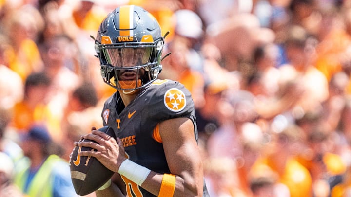 Tennessee quarterback Nico Iamaleava (8) during Tennessee's game against Chattanooga in Neyland Stadium in Knoxville on Saturday, Aug. 31, 2024.