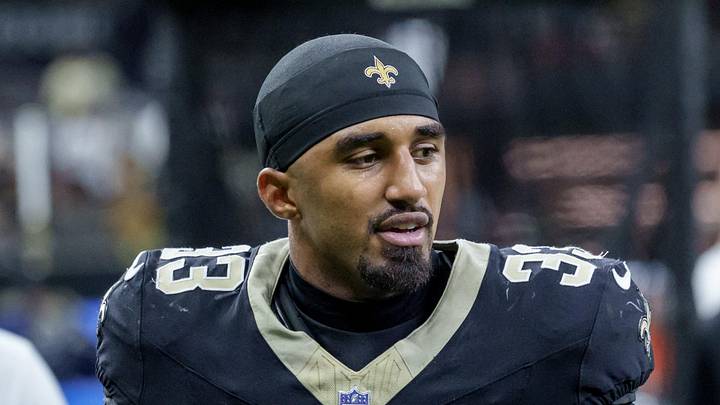 Sep 14, 2025; New Orleans, Louisiana, USA; New Orleans Saints safety Jonas Sanker (33) leaves the field at Caesars Superdome. Mandatory Credit: Matthew Hinton-Imagn Images