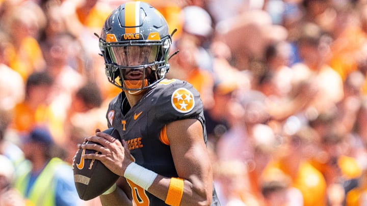 Tennessee quarterback Nico Iamaleava (8) during Tennessee's game against Chattanooga in Neyland Stadium in Knoxville on Saturday, Aug. 31, 2024.