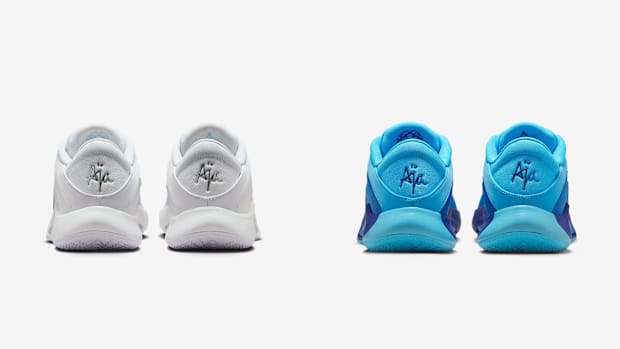A'ja Wilson's white and blue Nike sneakers.