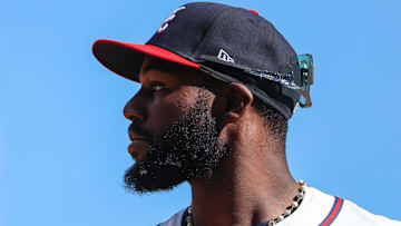 Sep 28, 2025; Cumberland, Georgia, USA; Atlanta Braves outfielder Michael Harris II (23) runs to the dugout during the game against the Pittsburgh Pirates during the third inning at Truist Park.
