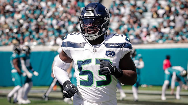 Seattle Seahawks linebacker Boye Mafe (53) runs off the field during the game against the Jacksonville Jaguars at EverBank Stadium.