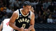 Purdue Boilermakers guard C.J. Cox (0) celebrates after scoring