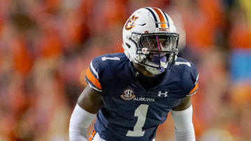 Oct 14, 2023; Baton Rouge, Louisiana, USA; Auburn Tigers cornerback Nehemiah Pritchett (1) lines up.