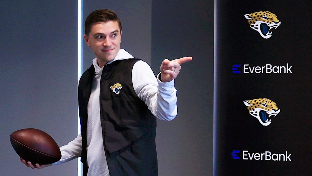 Jacksonville Jaguars general manager James Gladstone walks out after a press conference at the Miller Electric Center, Wednesday, Jan. 14, 2026, in Jacksonville, Fla.