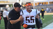 Sep 19, 2021; Pittsburgh, Pennsylvania, USA;  Cincinnati Bengals linebacker Logan Wilson (55) after his team defeated the Pittsburgh Steelers at Heinz Field. Mandatory Credit: Philip G. Pavely-Imagn Images